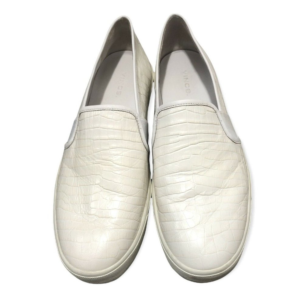 VINCE white embossed snake print leather slip on sneakers size 9.5